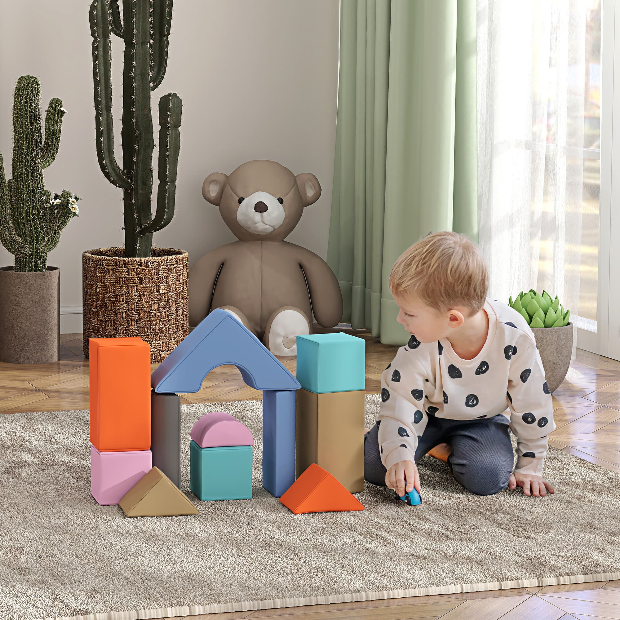Qaba 11 Pcs Childrens Foam Blocks, Soft Play Equipment for Aged 6-72 Months, Easy to Clean, Light Colour | Aosom Canada