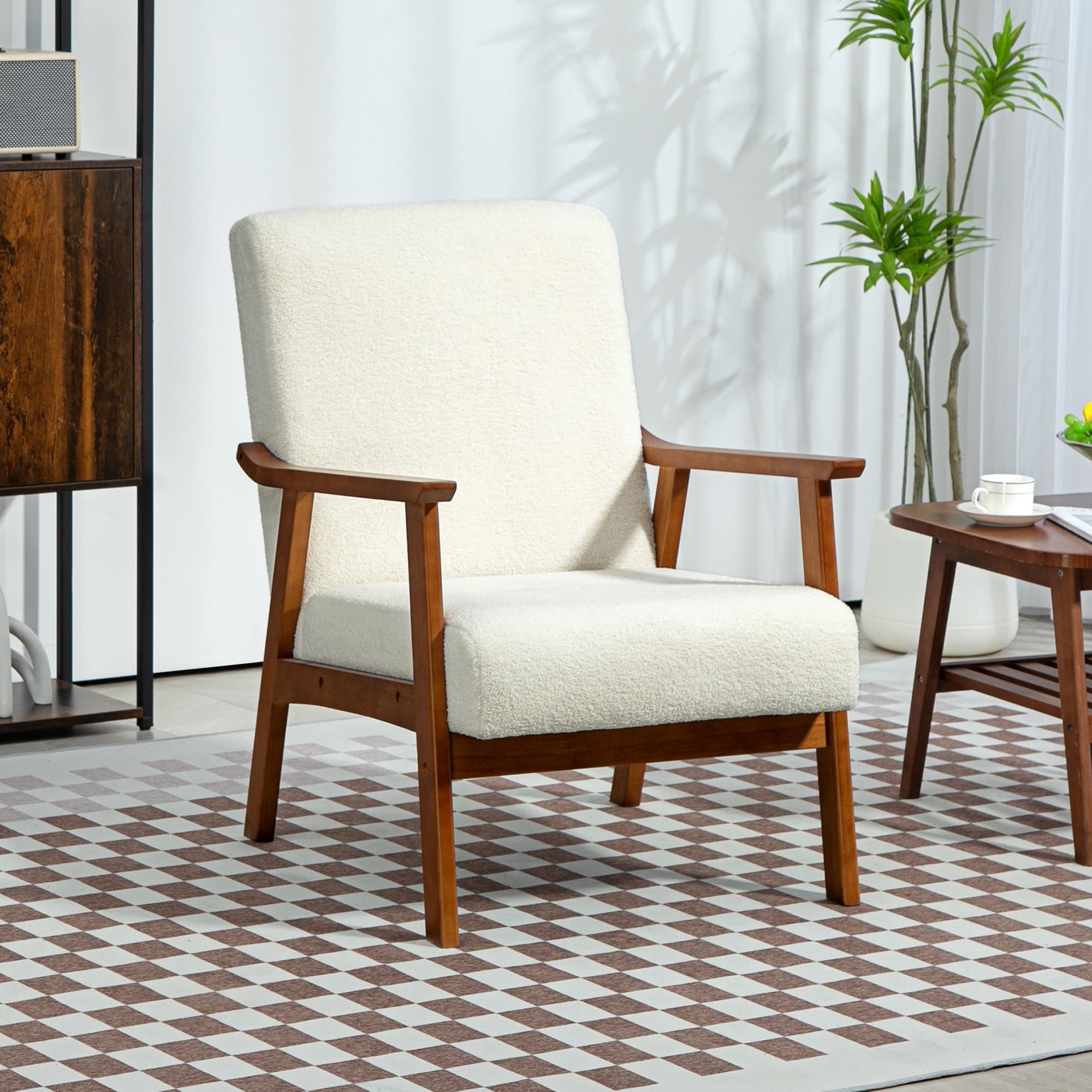 HOMCOM Living Room Chair Boucle Accent Chair for Bedroom with Wide Seat and Thick Padding, White | Aosom Canada