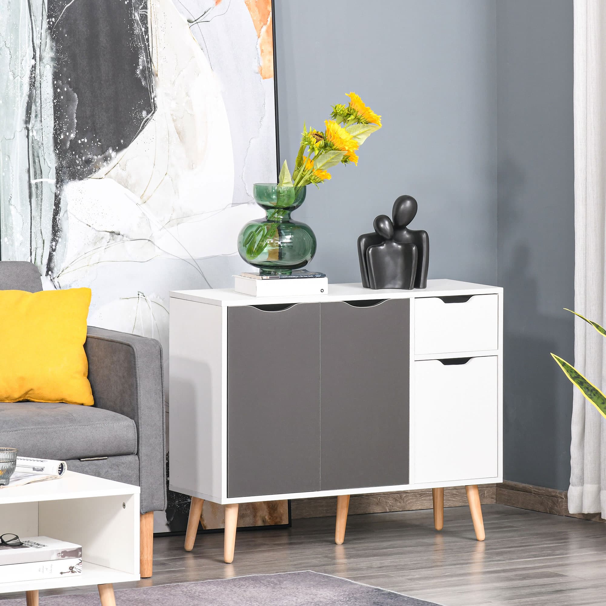 HOMCOM 28" Sideboard Sophistication: Storage Cabinet with Drawer, Solid Frame for Bedroom, Living Room, Home Office, Grey | Aosom Canada