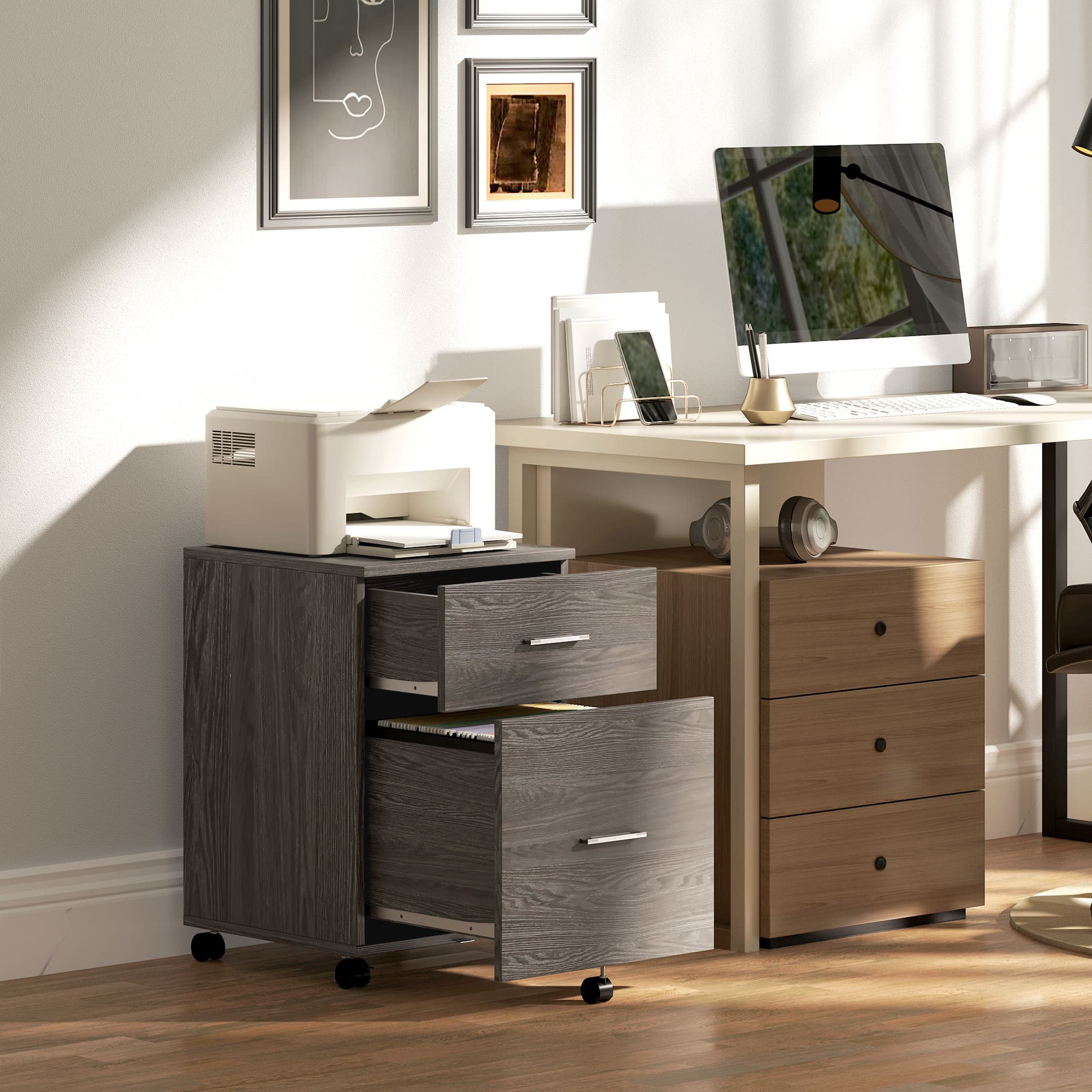 Vinsetto Mobile Filing Cabinet, Vertical File Cabinet with 2 Drawers, Wheels, for Letter or A4 File, Grey | Aosom Canada