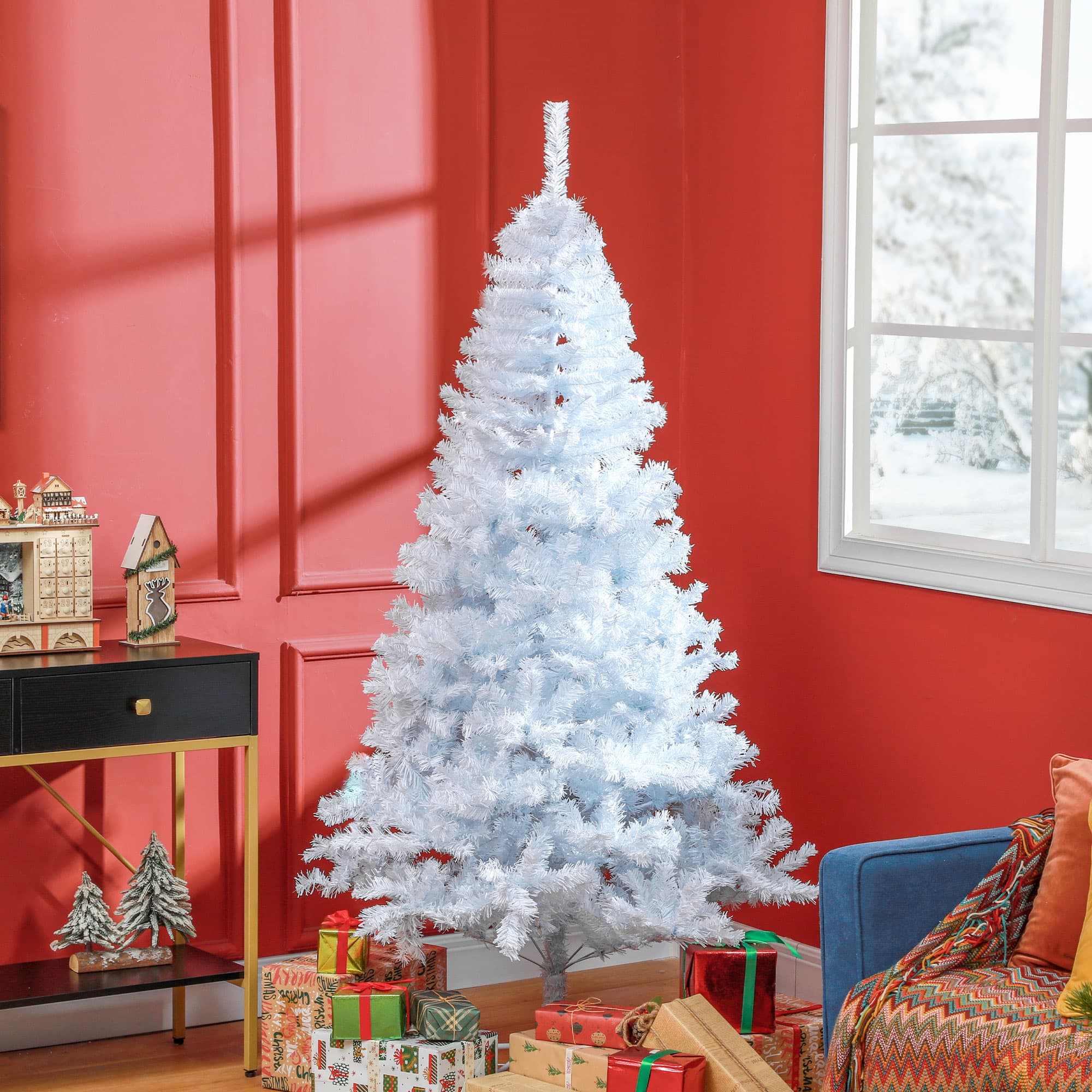 HOMCOM 6ft White Christmas Tree Artificial Christmas Tree with 928 Branch Tips and Metal Stand | Aosom Canada