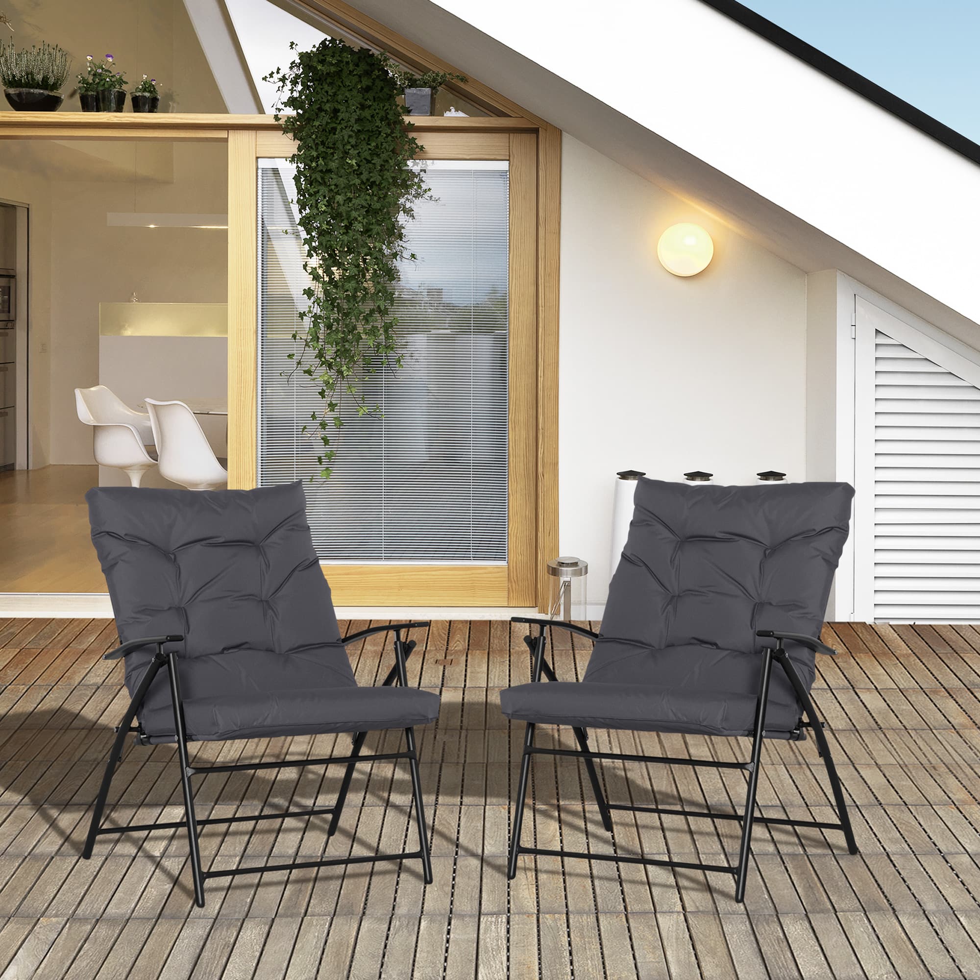 Outsunny Padded Folding Chair Set of 2 with Adjustable Backrest for Outdoor Camping Grey | Aosom Canada