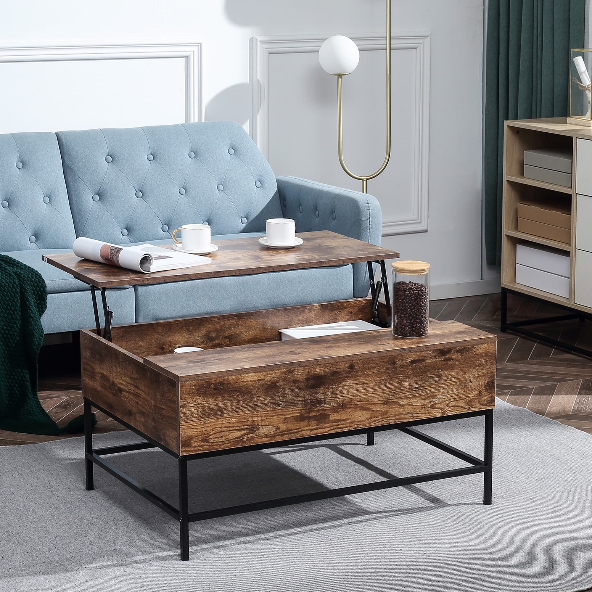 HOMCOM Rustic Brown Lift Top Coffee Table: Center Table with Hidden Storage Compartment for Living Room | Aosom Canada