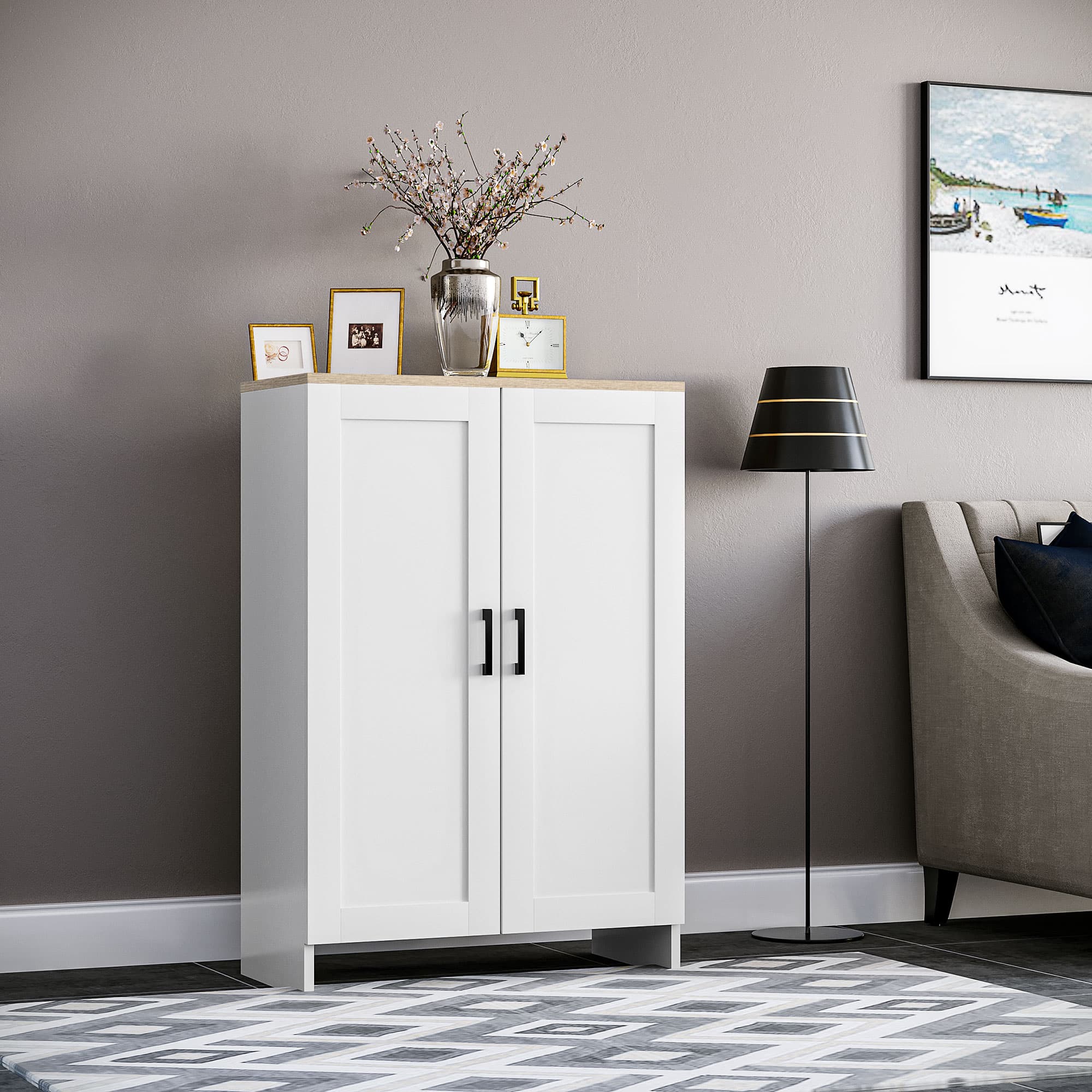 HOMCOM Sleek Storage Cabinet with Doors Adjustable Shelf 23.6" x 11.8" x 35.4" for Kitchen Living Room Organizer White | Aosom Canada