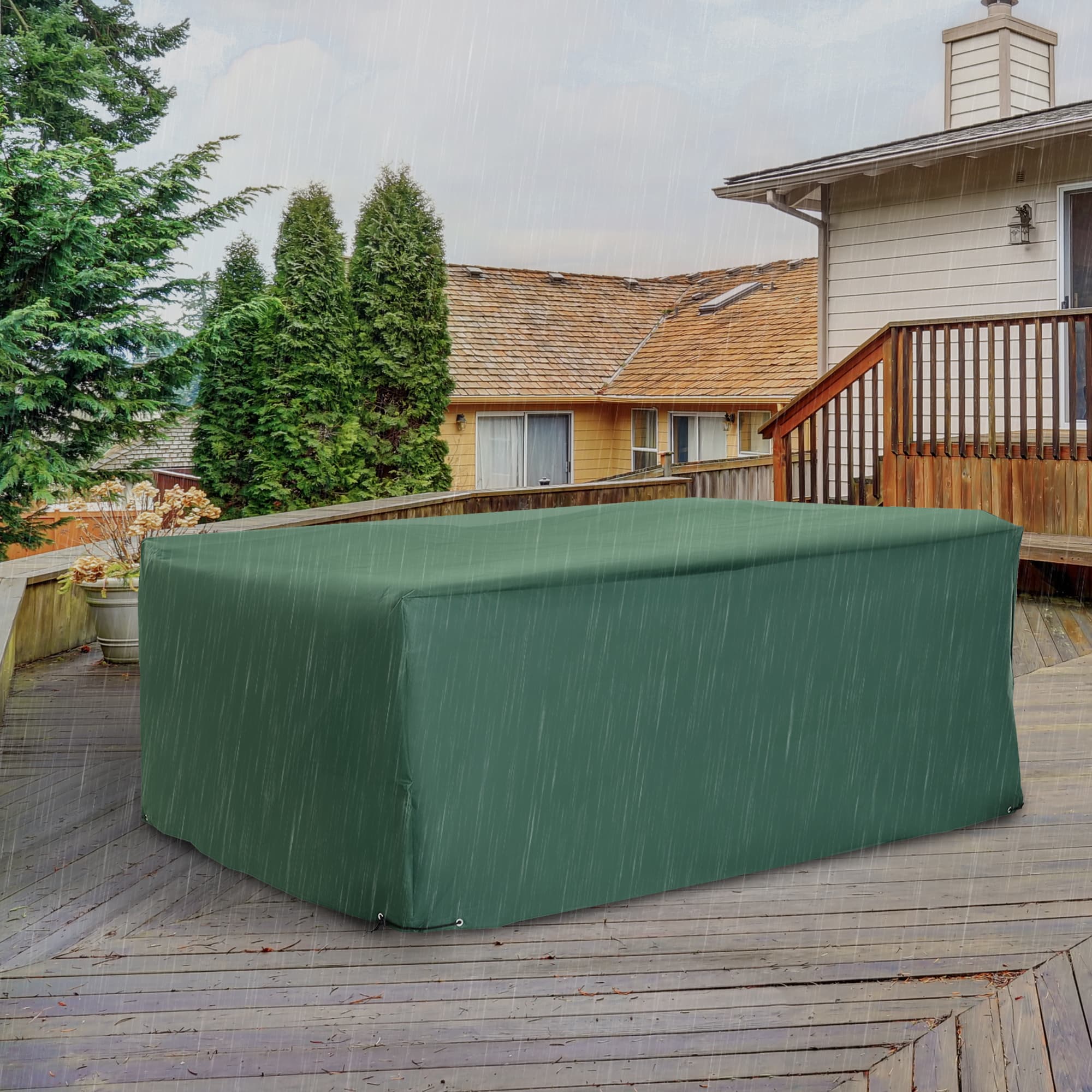 Outsunny Patio Furniture Cover Waterproof Outdoor Rattan Wicker UV Rain Protector Dark Green 83x55 | Aosom Canada