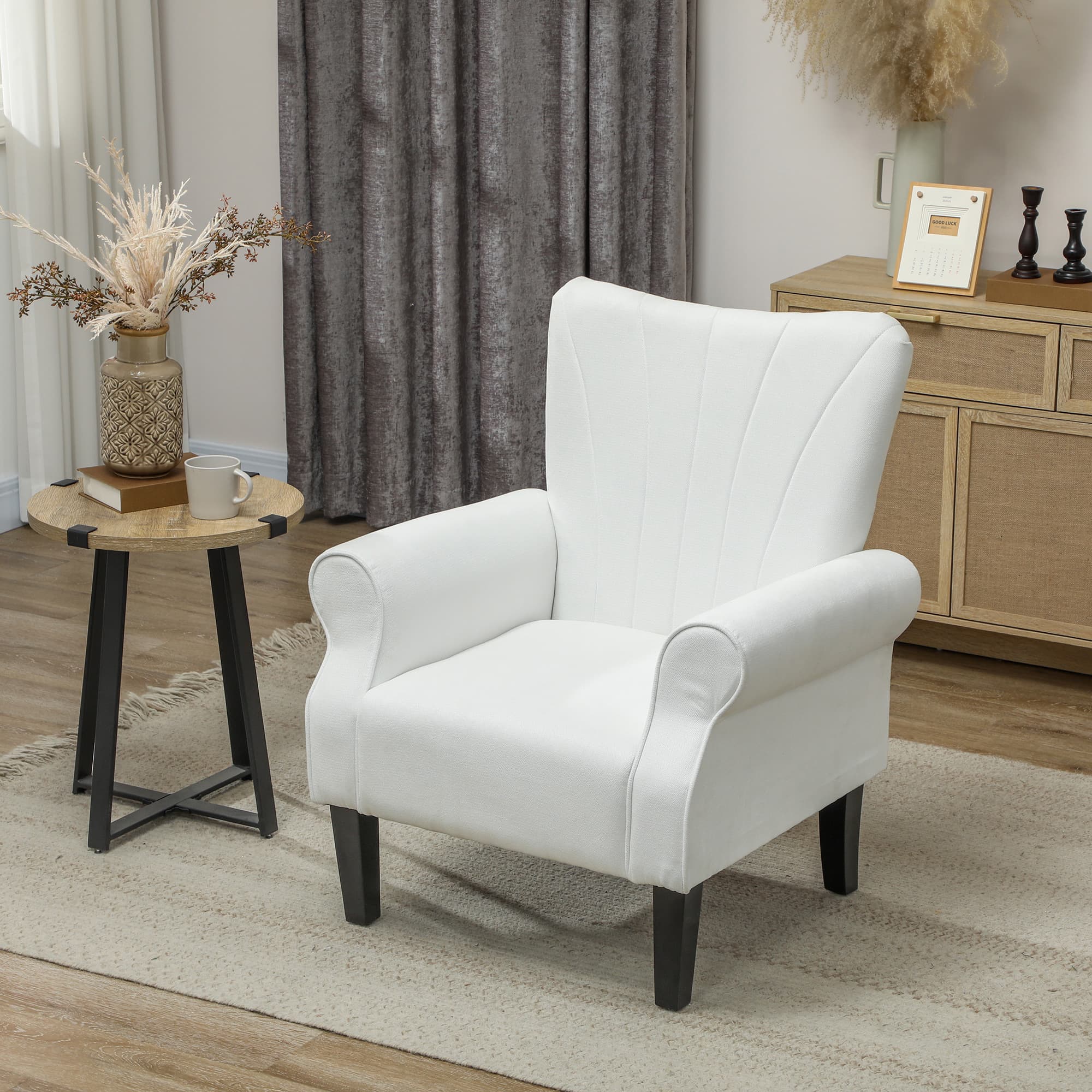 HOMCOM Fabric Armchair, Modern Accent Chair with Wood Legs for Living Room, Bedroom, Home Office, Cream White | Aosom Canada
