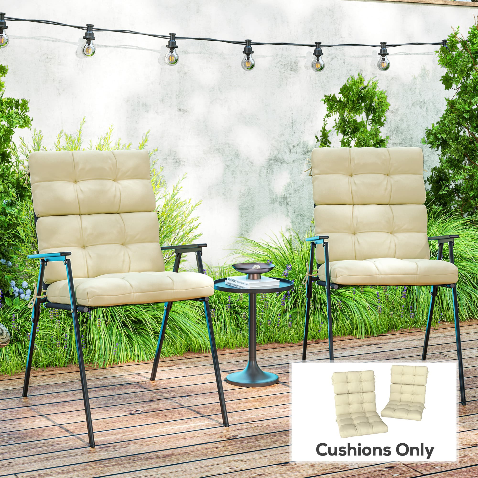 Outsunny 2-Piece Back Seat Cushion Replacement, Outdoor Patio Chair Cushions Set with Ties, Button Tufted, Beige | Aosom Canada