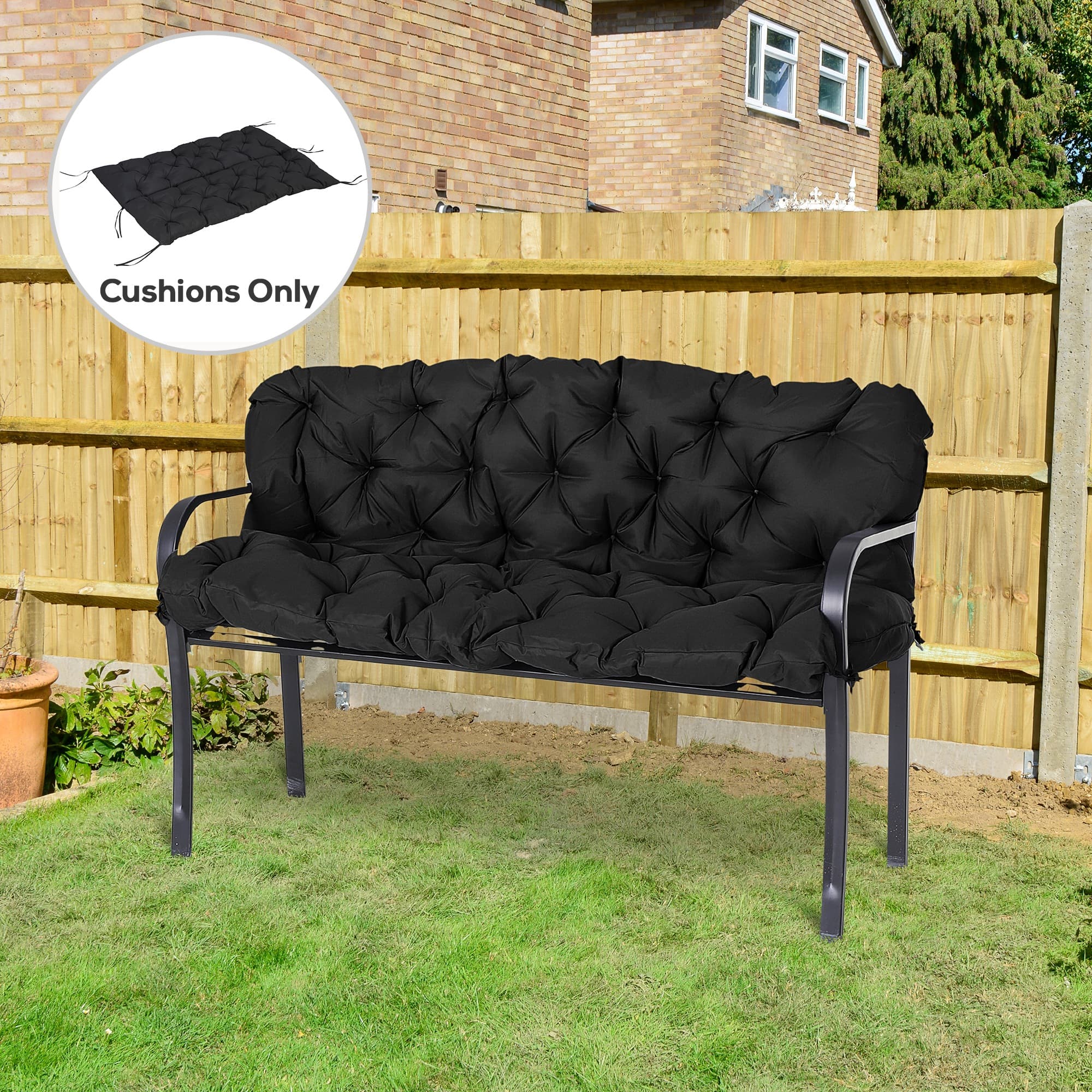 Outsunny 3 Seater Outdoor Seat Pads Bench Swing Chair Replacement Cushions Backrest for Patio Garden, Black | Aosom Canada