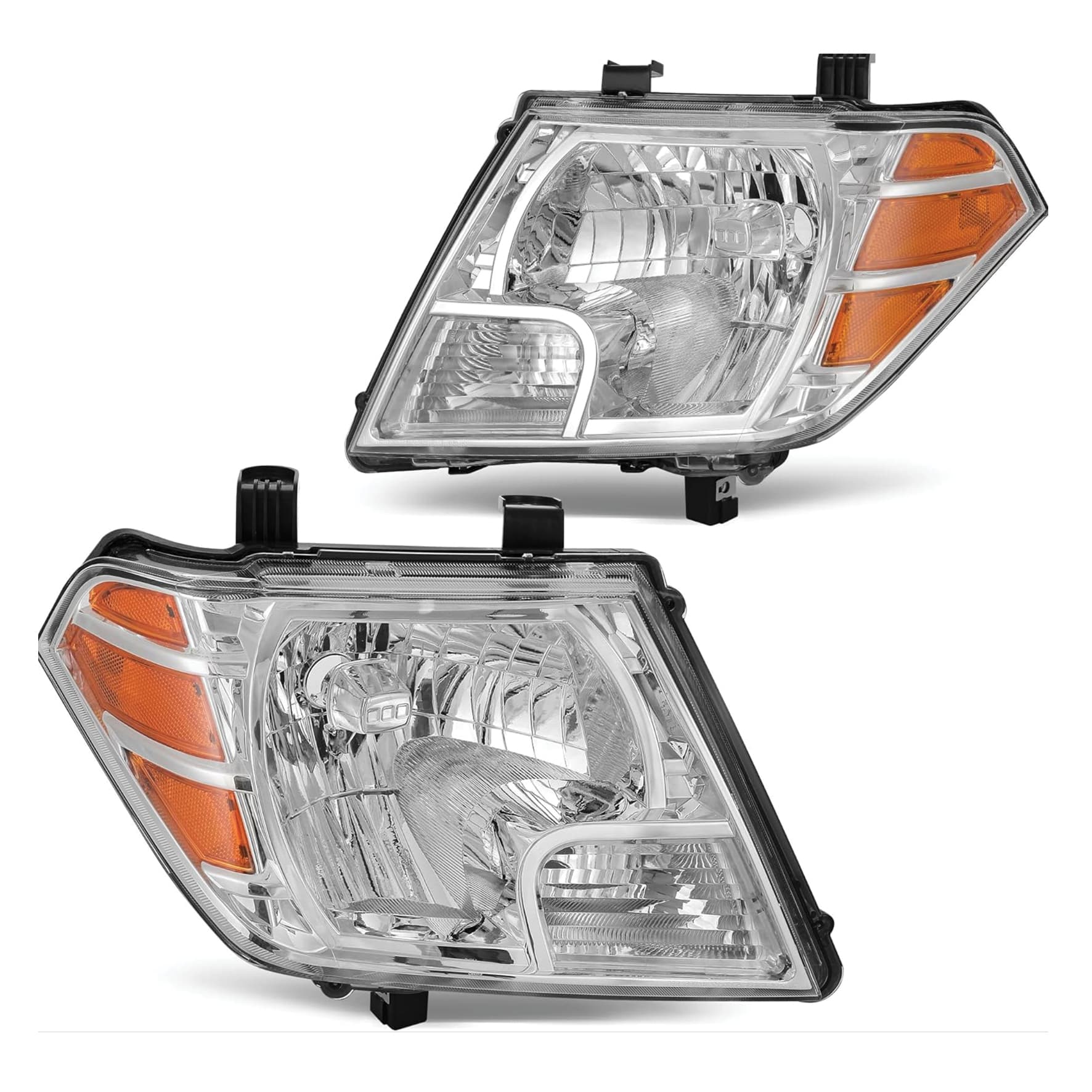YITAMOTOR® Headlight Assembly Compatible with 2009-2021 Nissan Frontier Chrome Housing Amber Reflector Clear Lens