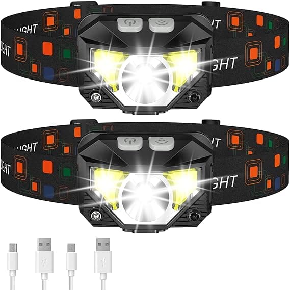 LHKNL Headlamp Flashlight, 1200 Lumen Ultra-Light Bright LED Rechargeable Headlight with White Red Light, 2-Pack Waterproof Motion Sensor Head Lamp, 8 Mode