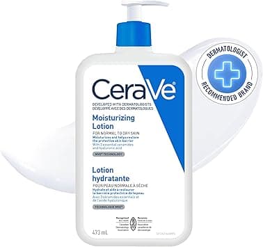 CeraVe Moisturizing Lotion, Daily Lightweight Face & Body Moisturizer with Hyaluronic Acid & Ceramides, Suitable for Dry & Sensitive Skin, Fragrance-Free, 473 mL