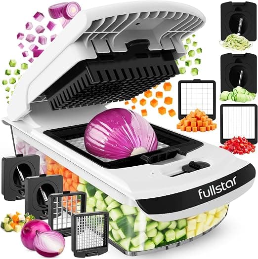 Fullstar Vegetable Chopper & Cutter - Slicer Dicer Spiralizer with Container for Food Veggie Onion Cucumber Tomato Salad Potato French Fry (PRO 4-in-1, White)