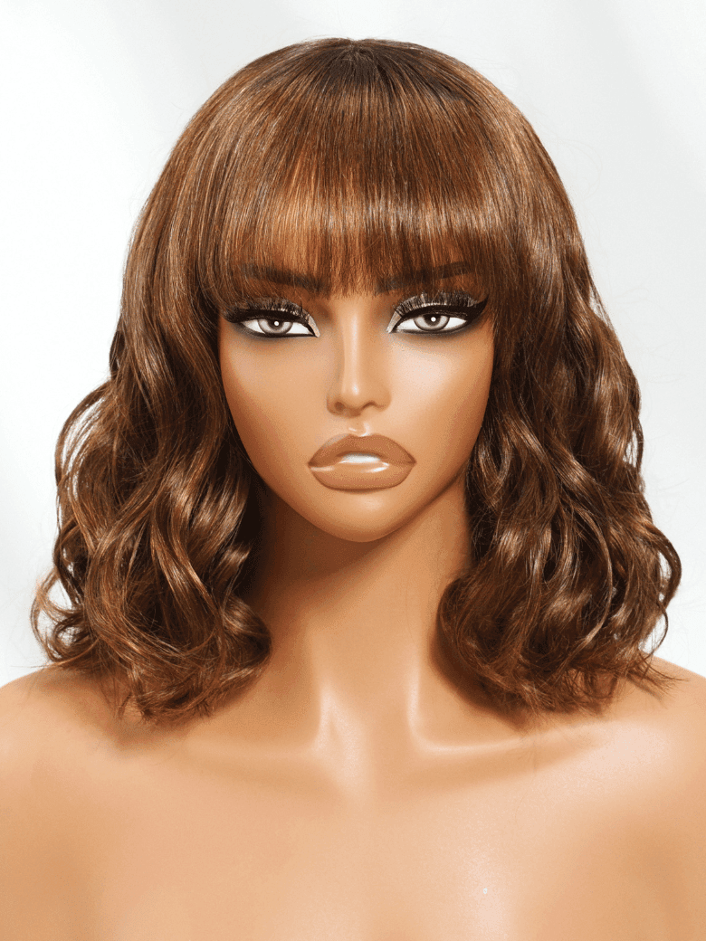 Unice Chic Brown Bob Wig 4x2 Lace with Bangs Soft Waves Effortless Style Wig