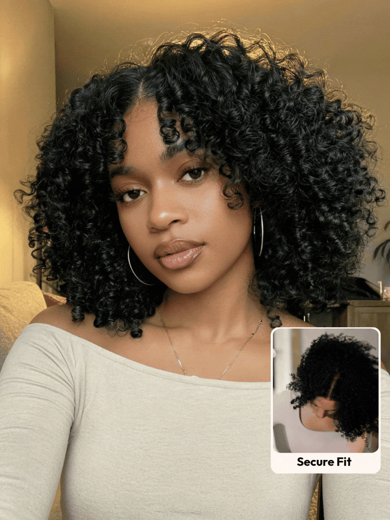 [100% Gluelss] UNice EasiContour™ V Part Afro Kinky Curly with Finger Coil Ends Drawstring Wig Limited Time Sale