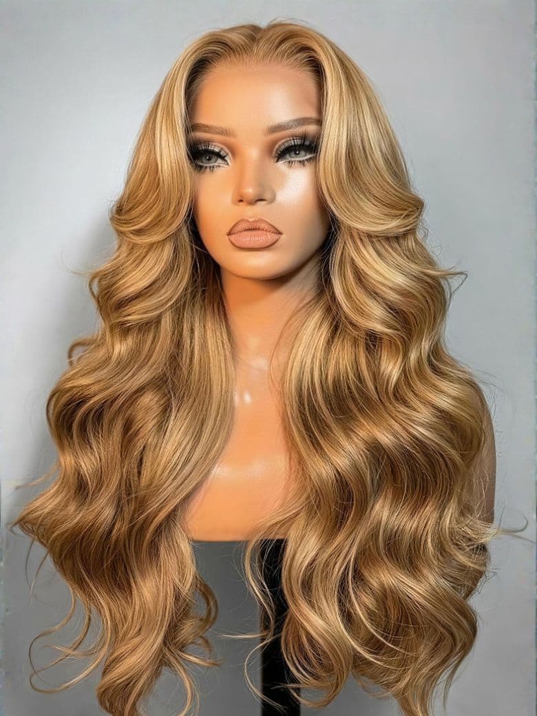 7x5 Bye-Bye Slip & 13x4 Bye Bye Slip Wig With Drawstring Pre-Cut Glueless Lace Honey Blonde Body Wave Wig