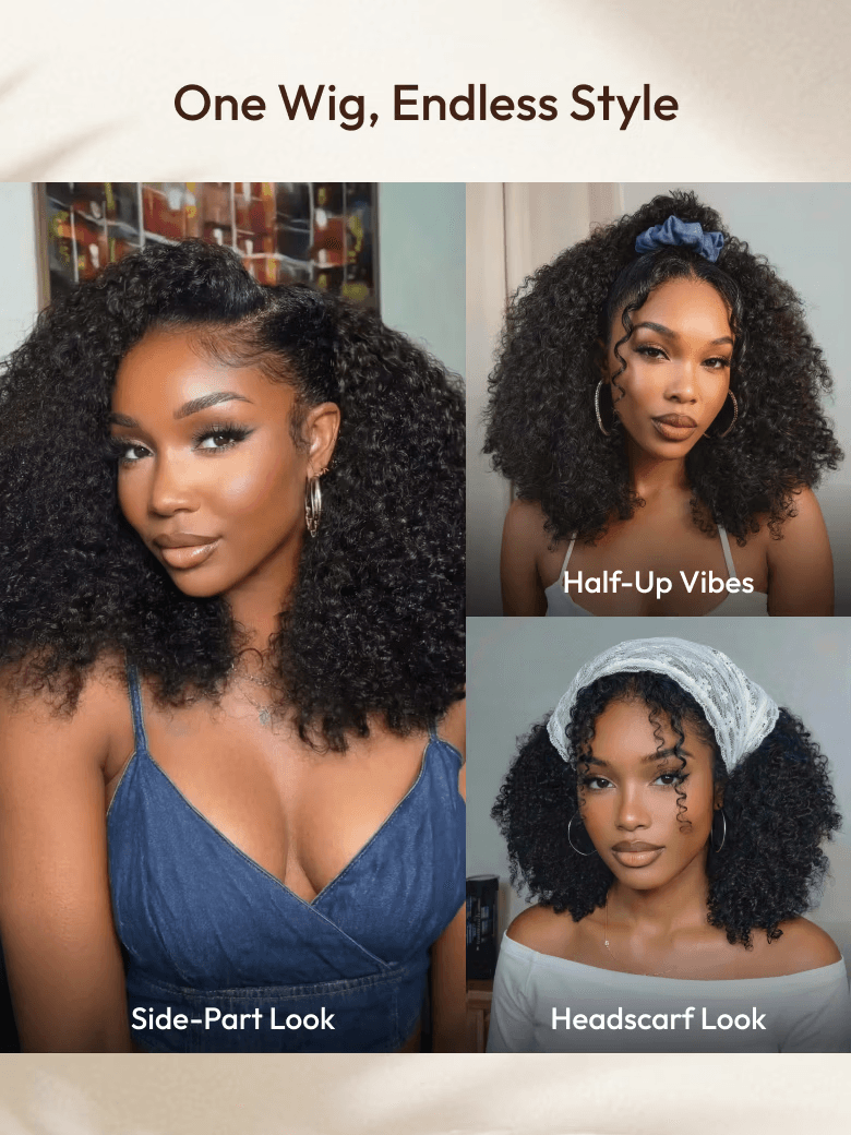 Afro Kinky Curly with Finger Coil Ends EasiContour™ V Part Drawstring Wig