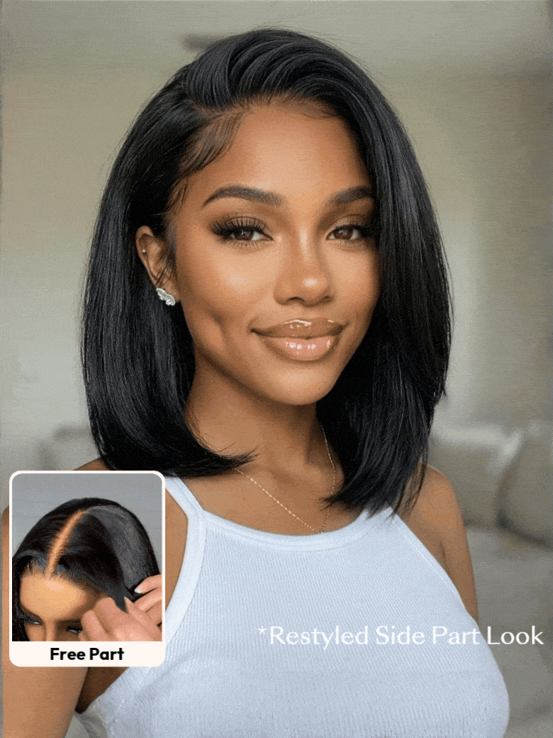 UNice 7x5 Bye Bye Slip™ Glueless Pre Cut Lace Black Yaki & Pre Layered Yaki Bob Bleached Knots Drawstring 100% Human Hair Wig