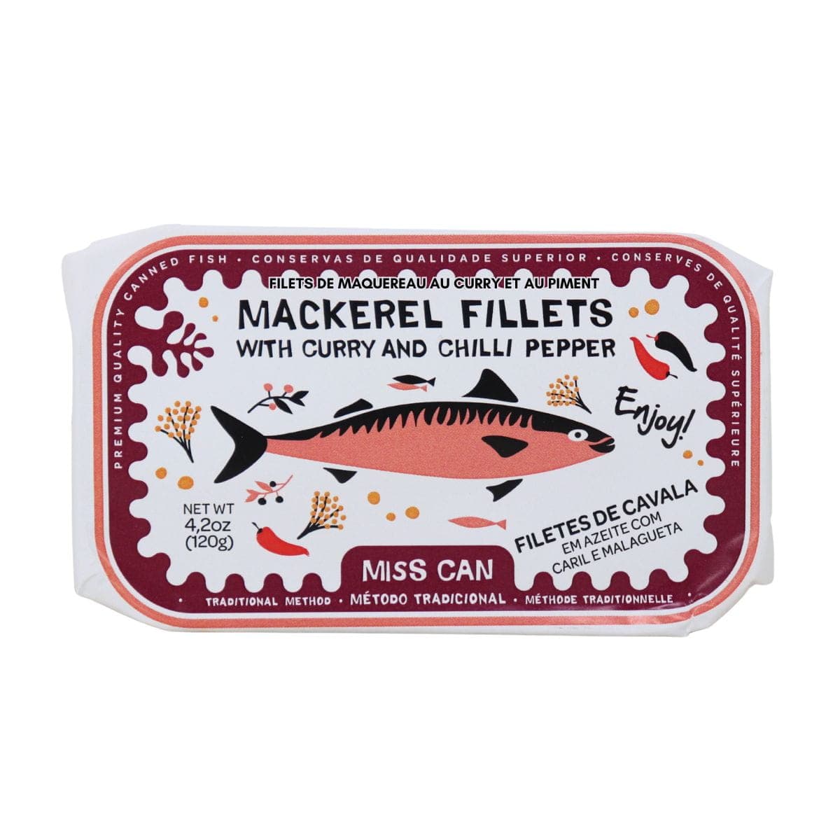 Miss Can Mackerel Fillets with Curry and Chilli Pepper, 120g