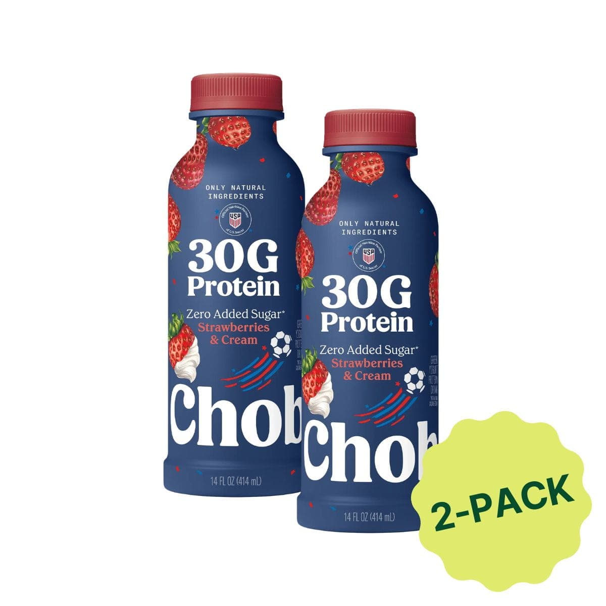 Chobani High Protein Greek Yogurt Drink Strawberries & Cream, 2 Pack