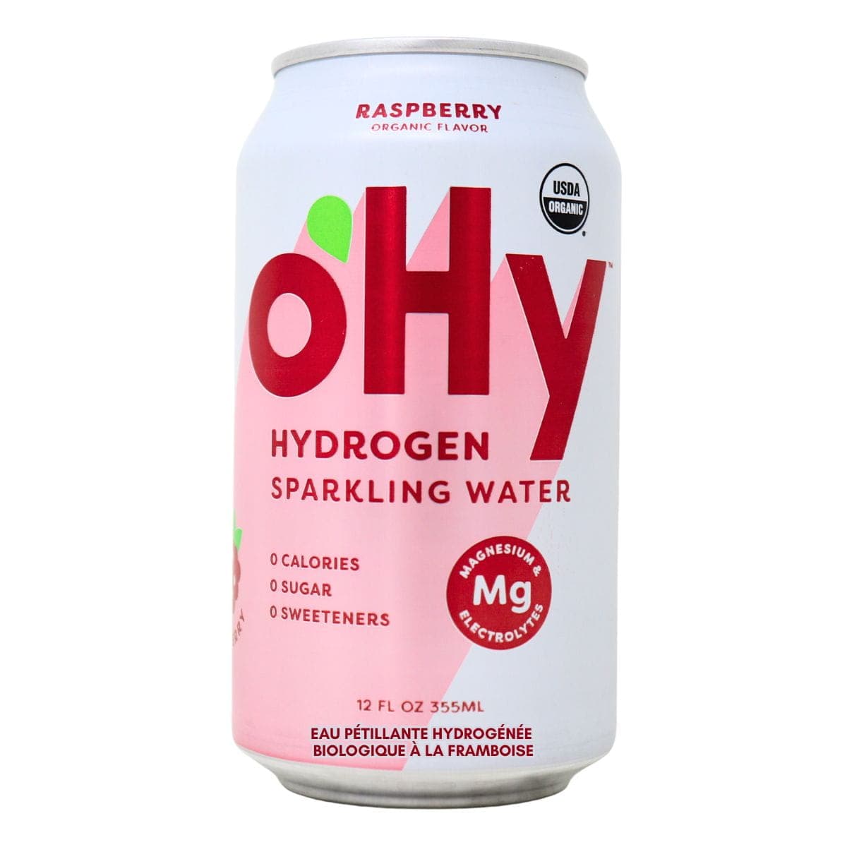 oHY Organic Hydrogen Sparkling Water Raspberry, 355 mL