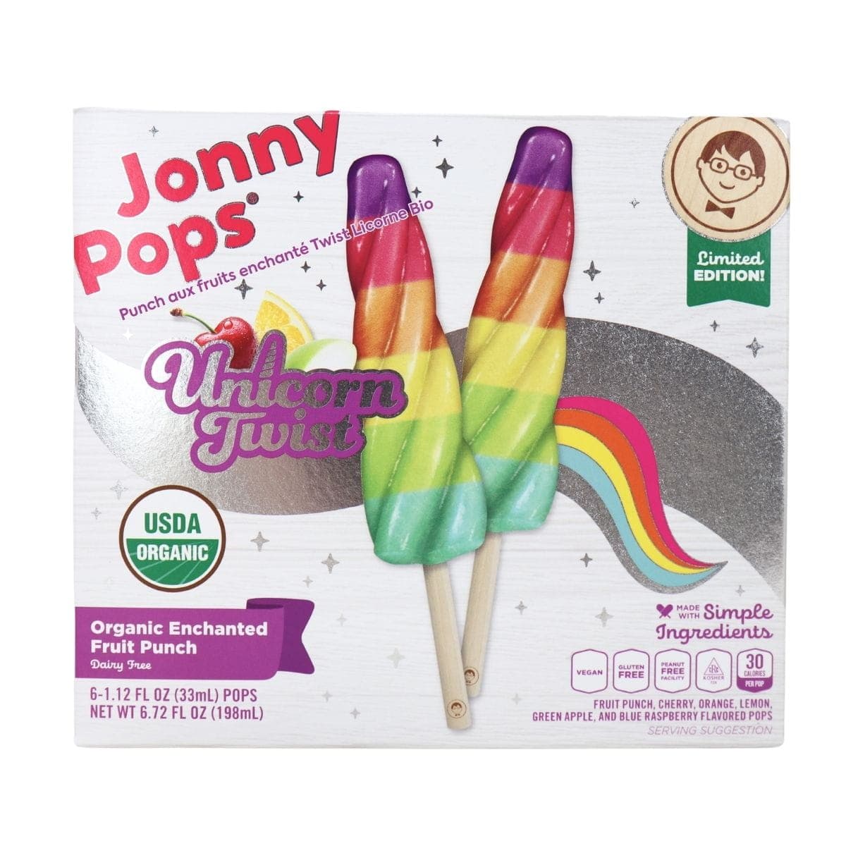JonnyPops Organic Unicorn Twist Enchanted Fruit Punch, 6 Pack