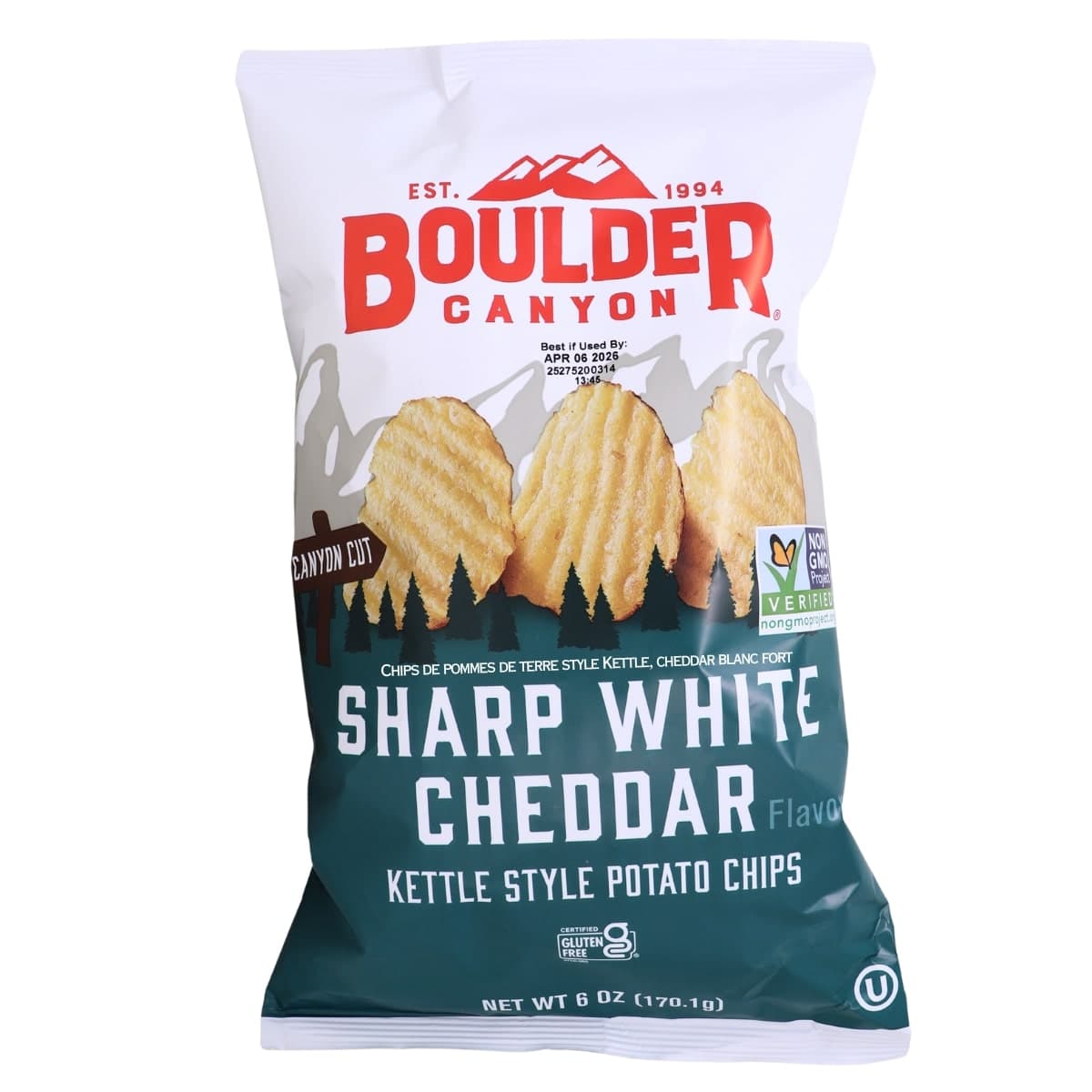 Boulder Canyon Kettle Style Potato Chips Sharp White Cheddar, 170.1 g