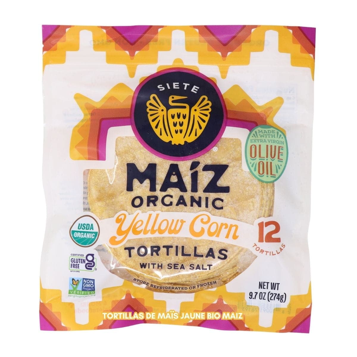 Siete Maiz Organic Yellow Corn Tortillas, Pack of 12