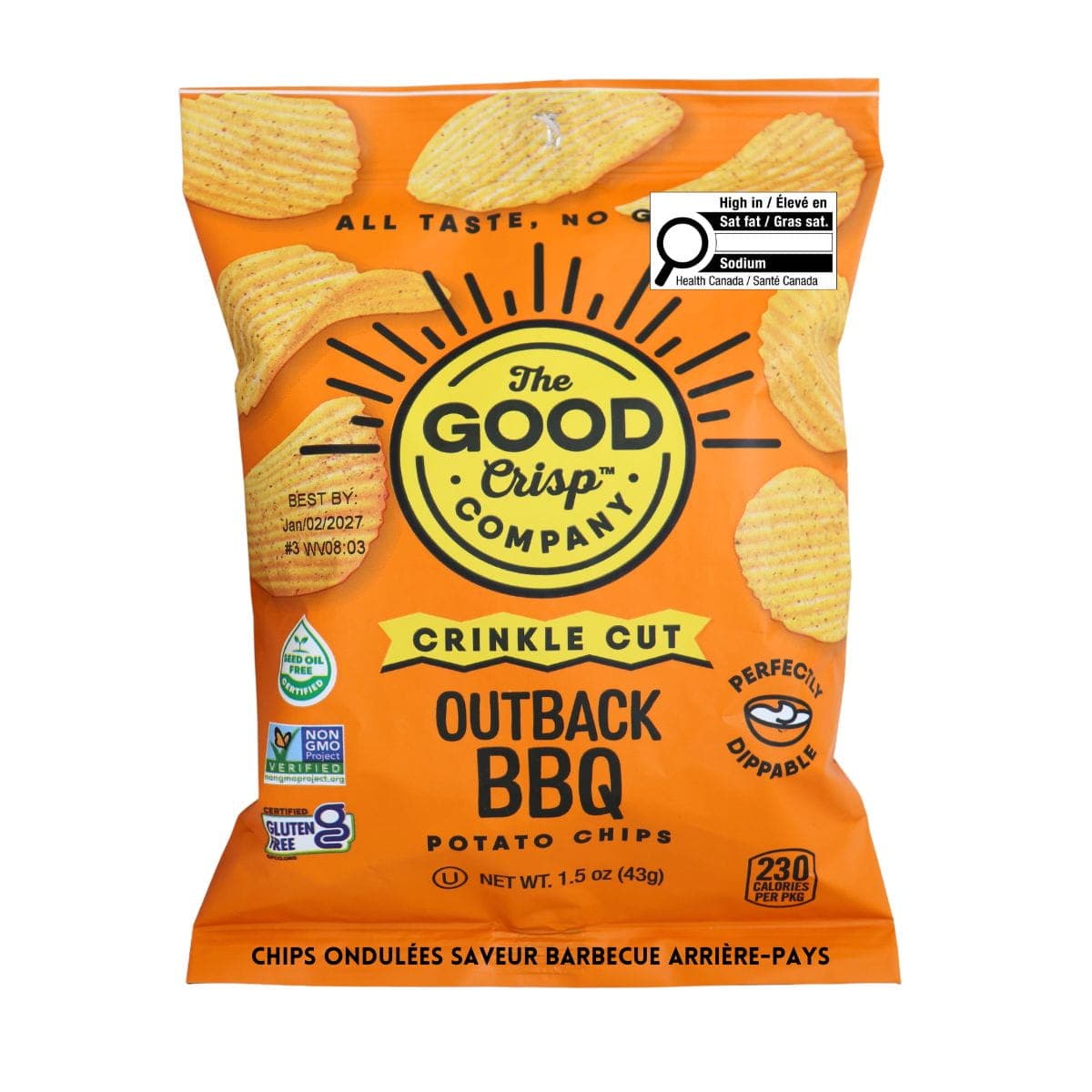 The Good Crisp Company Crinkle Cut Potato Chips Outback BBQ, 43g