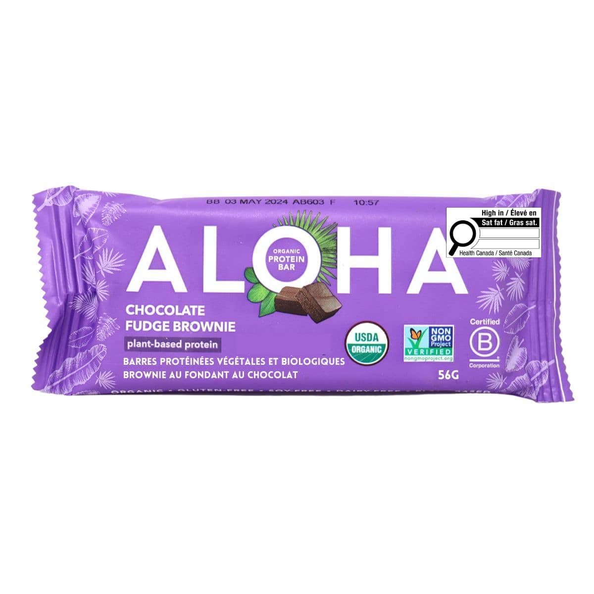 ALOHA Organic Plant-Based Protein Bar Chocolate Fudge Brownie, 56g