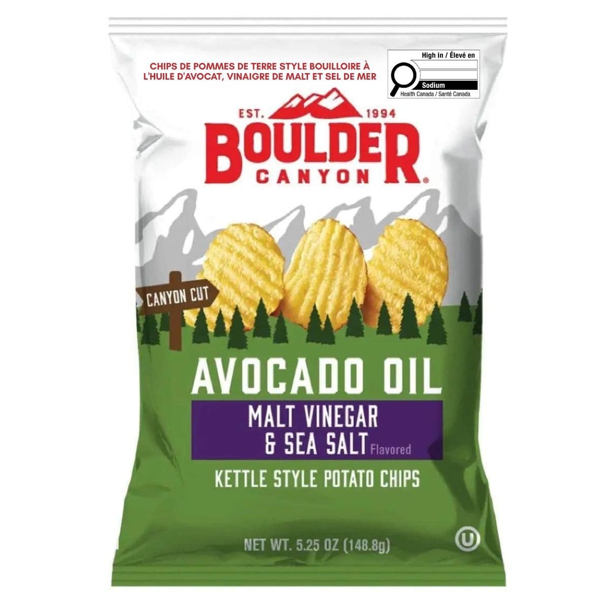 Boulder Canyon Kettle Style Potato Chips With Avocado Oil Malt Vinegar & Sea Salt, 149g