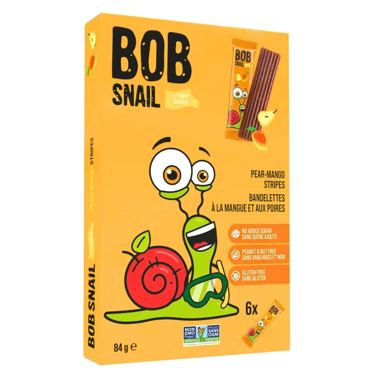 Bob Snail No Added Sugar Fruit Stripes Pear-Mango, 6 Packs