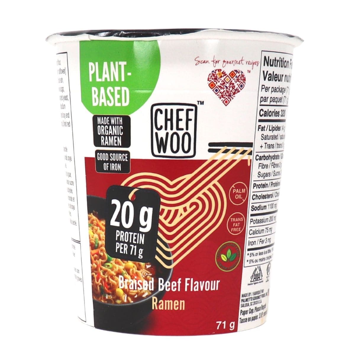 Chef Woo High Protein Plant-Based Instant Ramen Braised Beef, 71g