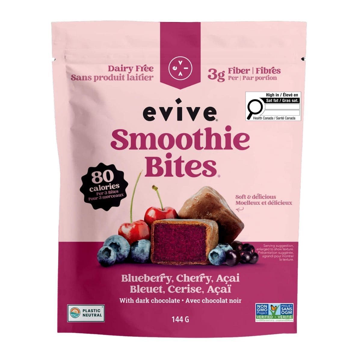 Evive Chocolate-Covered Smoothie Bites Blueberry, Cherry & Acai, 180 g