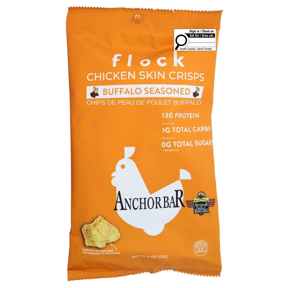 Flock Chicken Skin Crisps Buffalo, 113 g