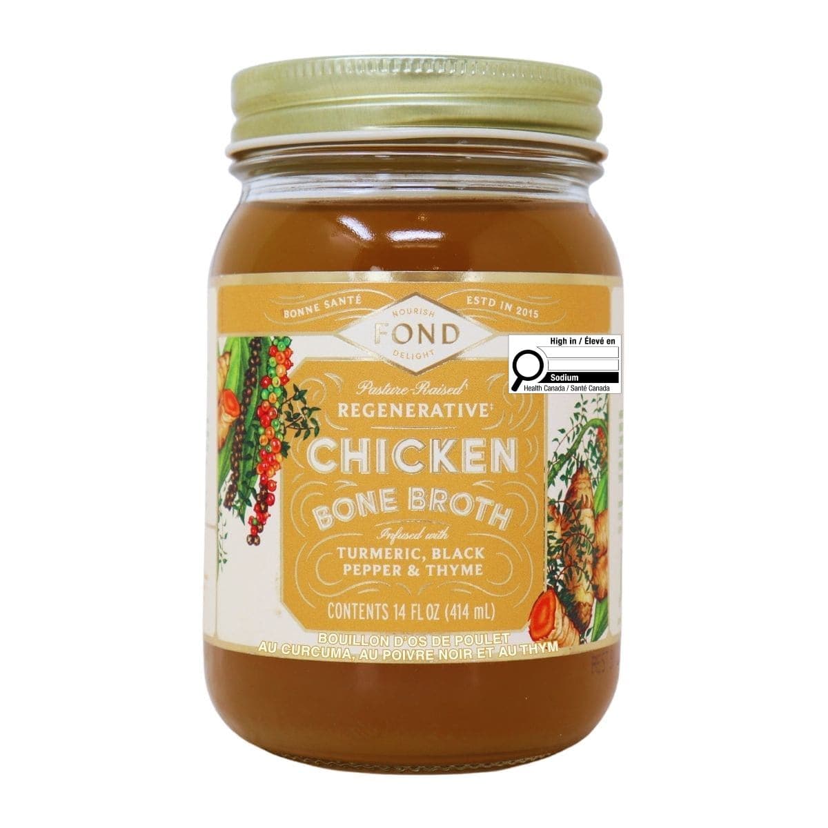 FOND Pasture-Raised Chicken Bone Broth Turmeric, Black Pepper & Thyme, 414 mL