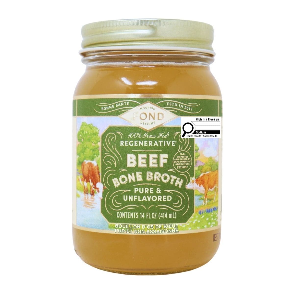FOND Grass-Fed Beef Bone Broth Pure & Unflavoured, 414 mL