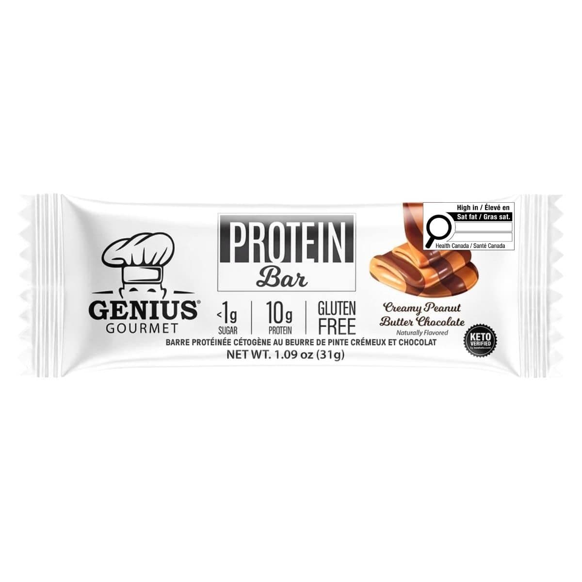 Genius Gourmet Keto Bar Creamy Peanut Butter Chocolate, 31g