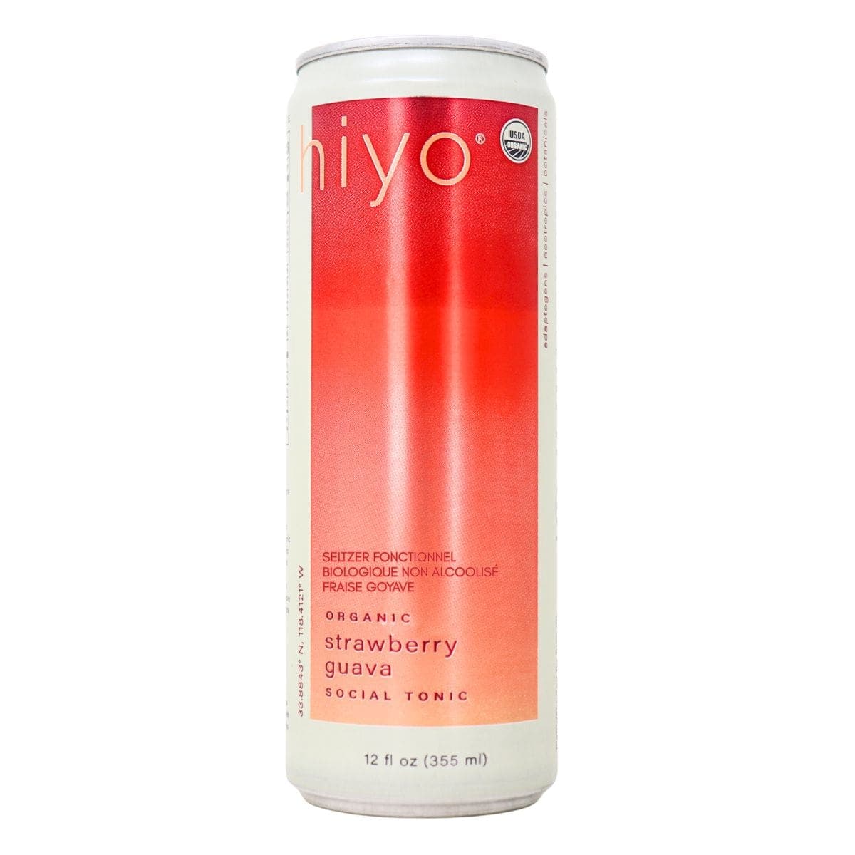 Hiyo Organic Non-Alcoholic Functional Seltzer Strawberry Guava, 355ml