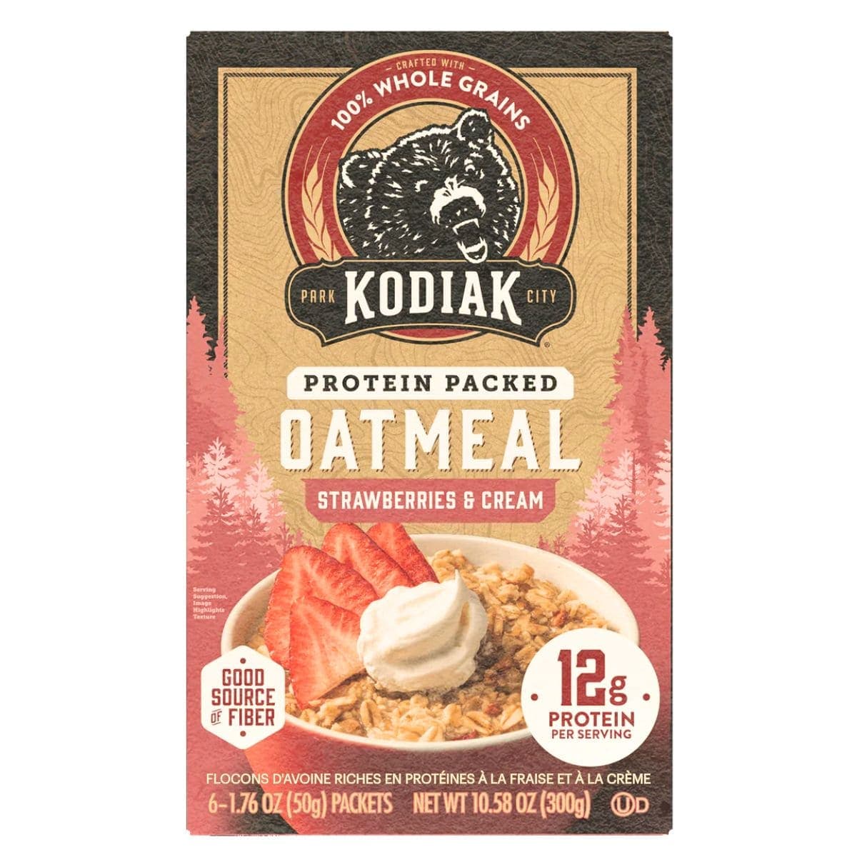Kodiak Protein-Packed Strawberries & Cream Oatmeal, 6 Packets