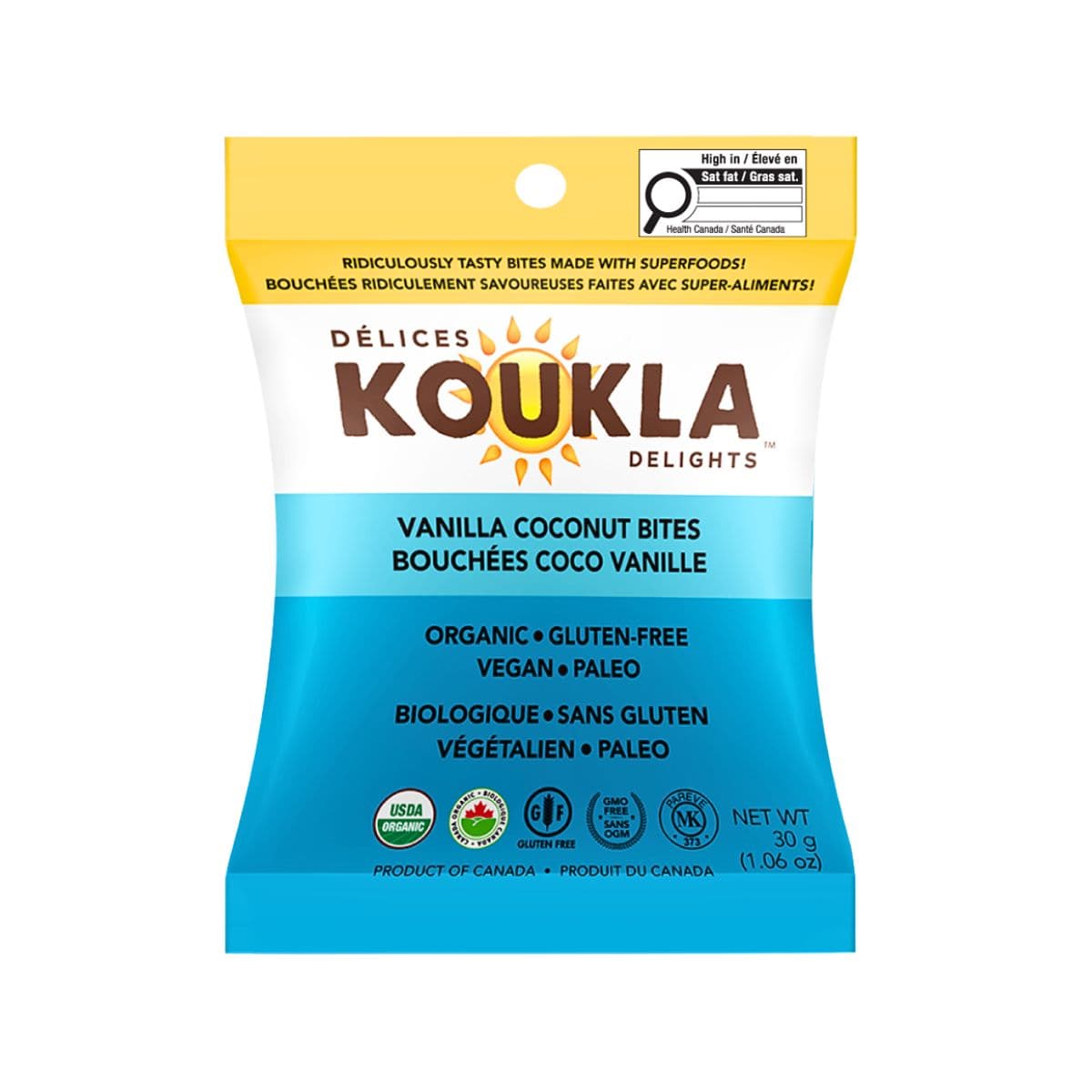 Koukla Delights Organic Gluten-Free Snack Bites Vanilla Coconut, 2 Bites