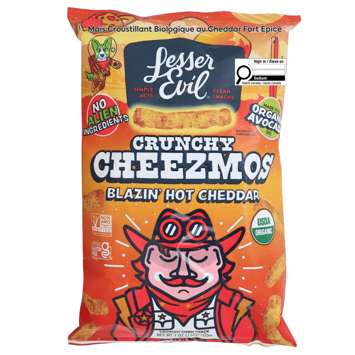 Lesser Evil Cheezmos Organic Crunchy Corn Blazin’ Hot Cheddar, 198 g