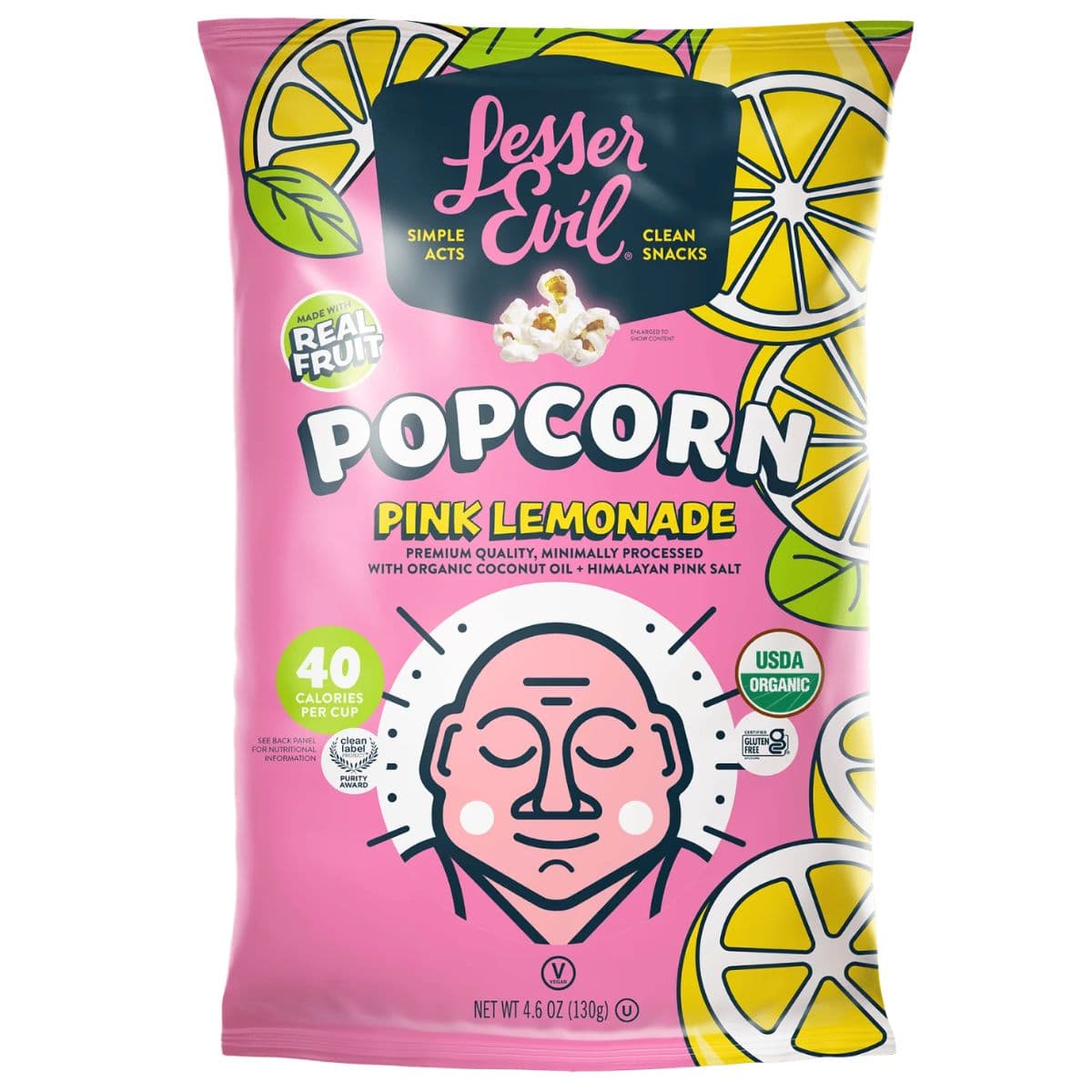 LesserEvil Organic Popcorn Pink Lemonade, 130g