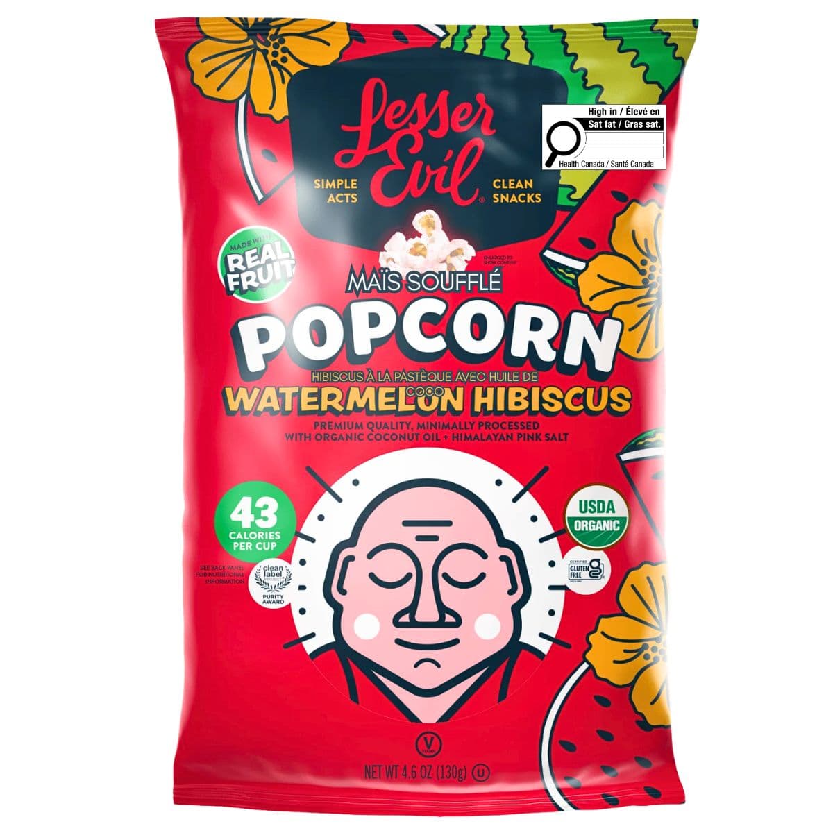 Lesser Evil Organic Popcorn Watermelon Hibiscus, 130g