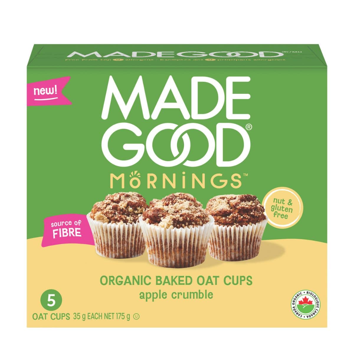 MadeGood Mornings Organic Baked Oat Cups Apple Crumble, 5 Pack