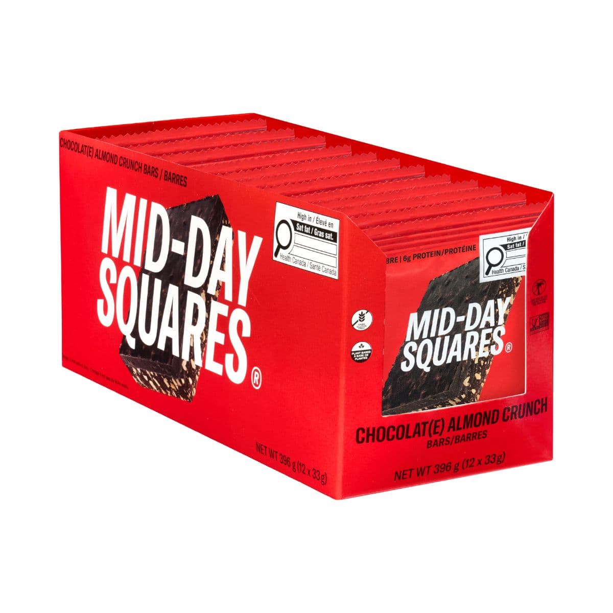 Mid-Day Squares Plant-Based Chocolate Bar Almond Crunch, 12 Pack