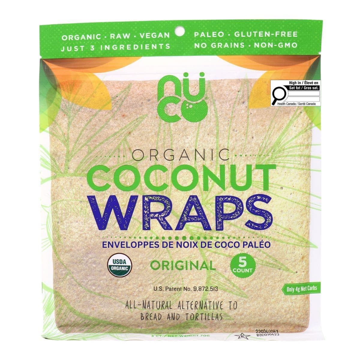 Nuco 7.5" Coconut Paleo Wraps, Pack of 5