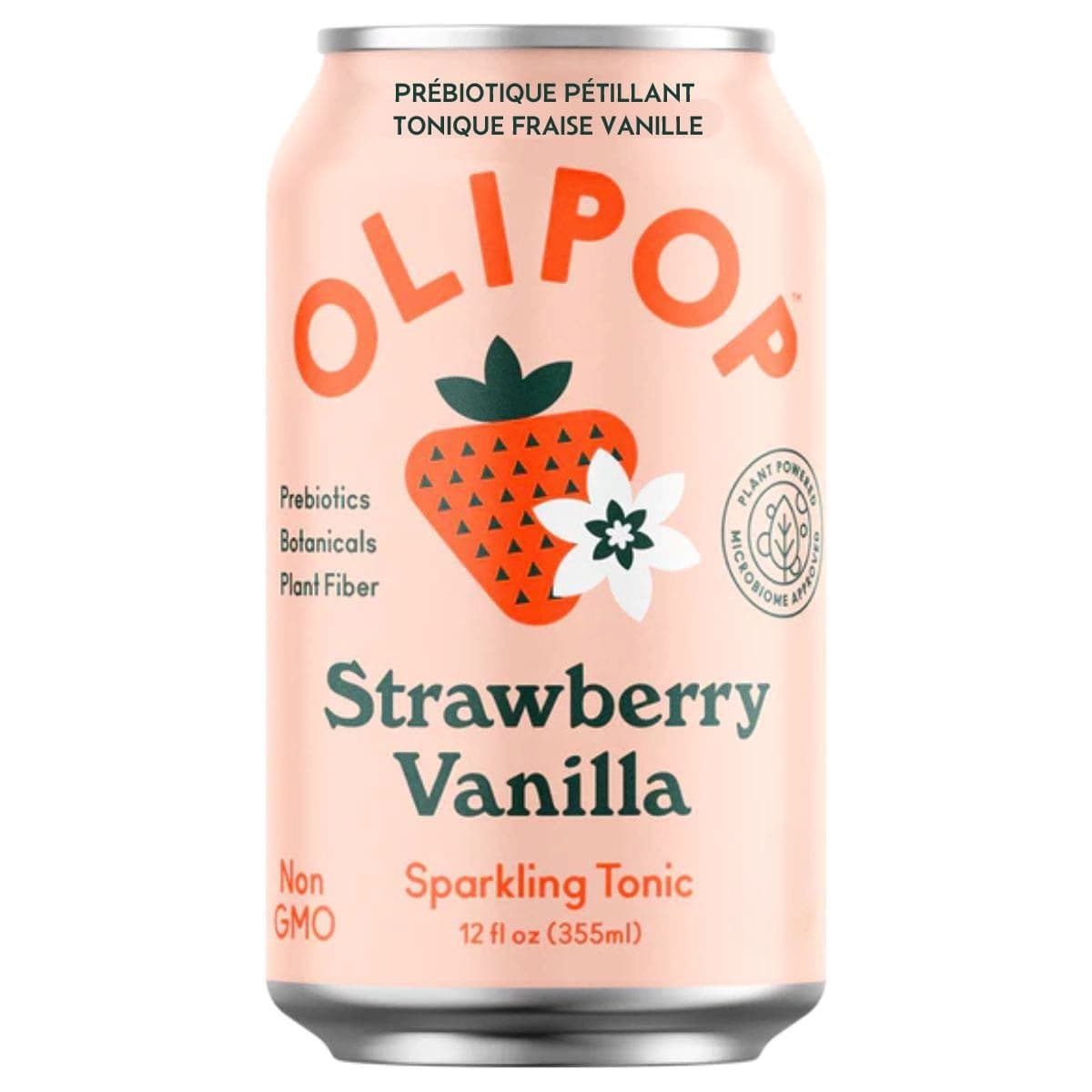OLIPOP Low Sugar Prebiotic Sparkling Tonic Strawberry Vanilla, 355mL