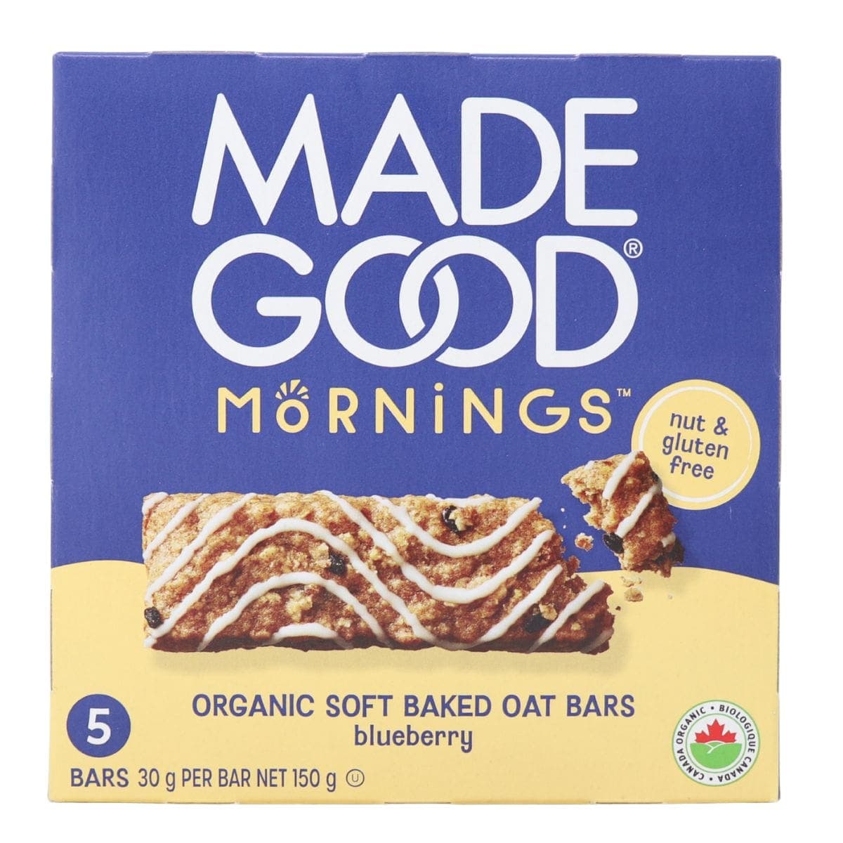 MadeGood Mornings Gluten-Free Soft-Baked Oat Bars Blueberry Flavour, 5 Bars