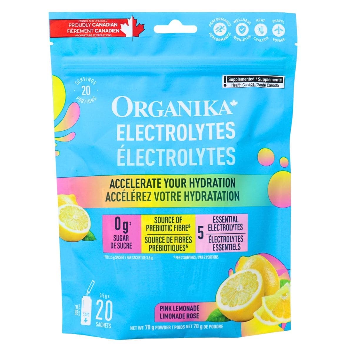 Organika Sugar-Free Electrolytes Powder Pink Lemonade, 20 Sachets