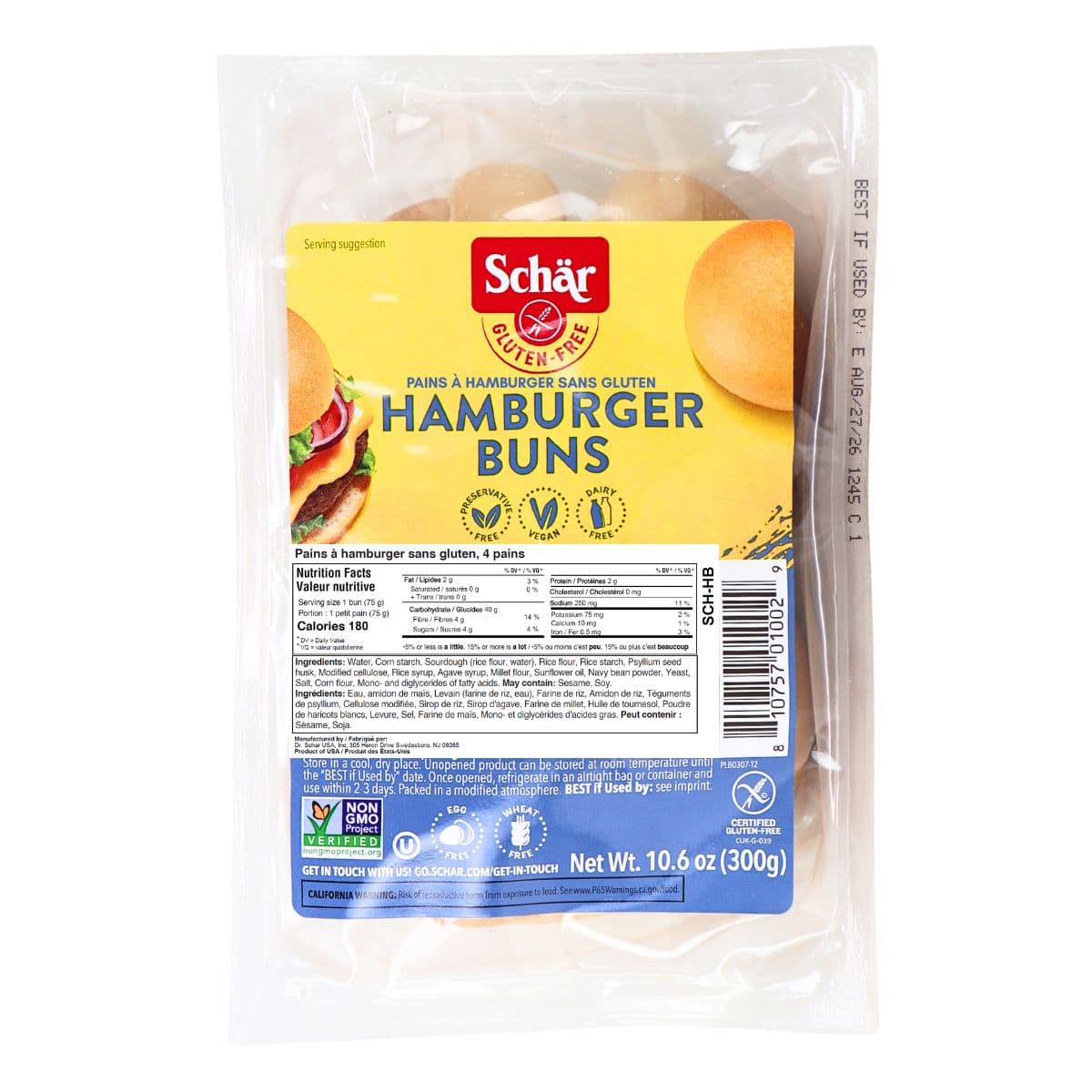 Schär Gluten Free Hamburger Buns, 4 Buns